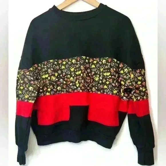 Zara Womens Black Red Floral Preppy Prep Pull Over Scoop Neck Sweater Small - Picture 1 of 7